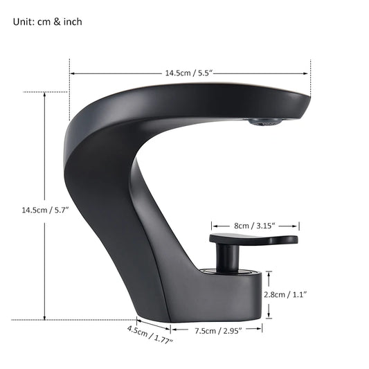 Matte Black Waterfall Bathroom Basin Mixer Tap