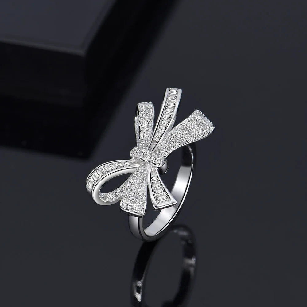 925 Sterling Silver Moissanite Bowknot Ring