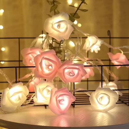 1.5M 10LED Artificial Rose Flower Garland String LED Fairy Lights