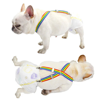 Rainbow Dog Diaper Suspenders with Adjustable Clips