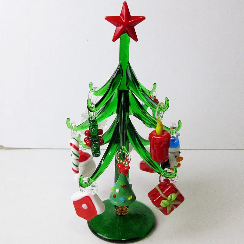 Handmade Glass Christmas Tree With 12 Accessories