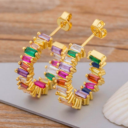 AIBEF Bohemian Colour Rainbow Crystal Stud Earrings