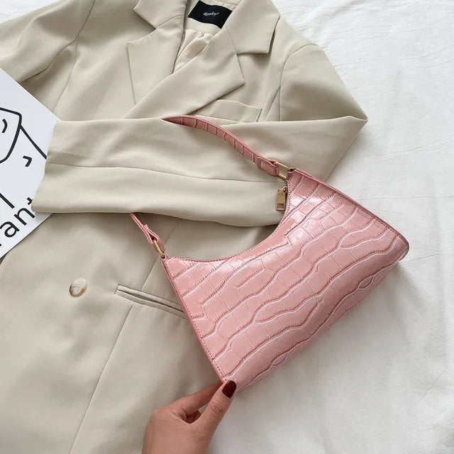 Alligator Pattern PU Leather Baguette Shoulder Bag