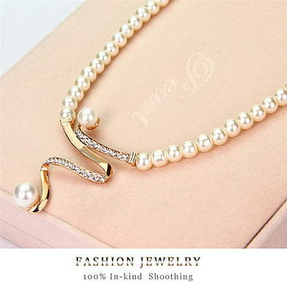 3pcs/set Women Bridal Elegant Pearls Necklace Earrings Jewelry Set