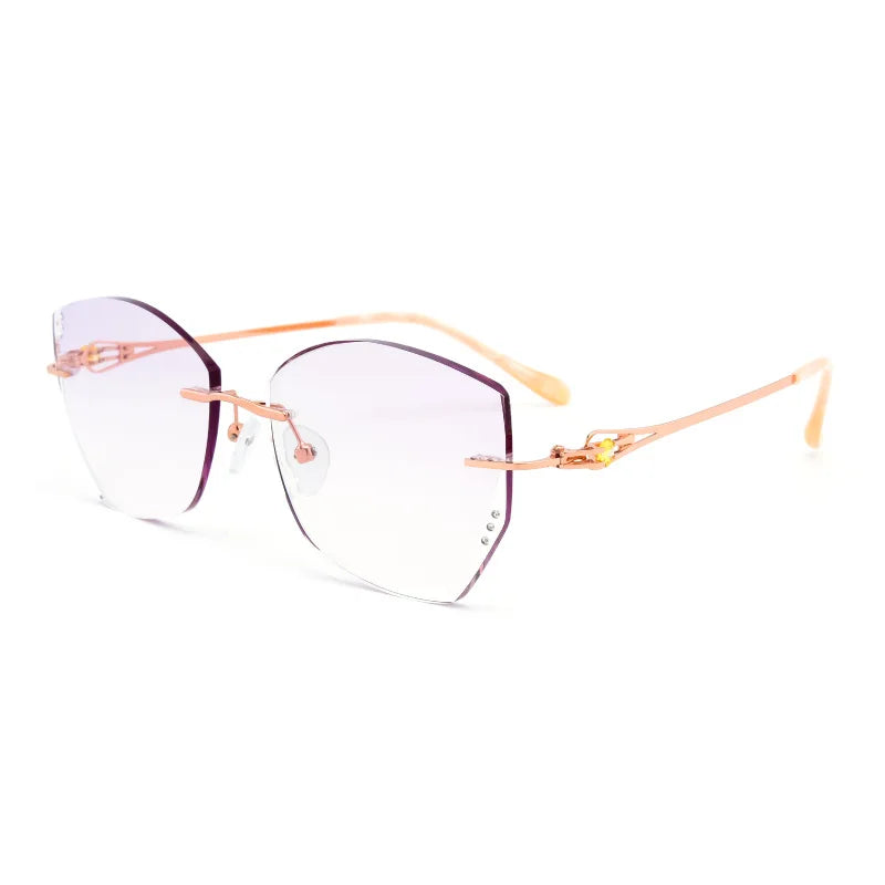 Reven Jate Alloy Rimless Diamond Cutting Woman Glasses