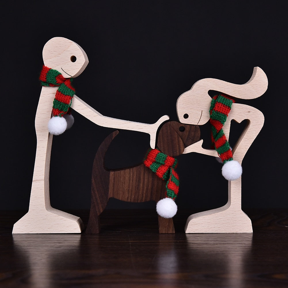 Family Puppy Wood Dog Craft  Table Ornament