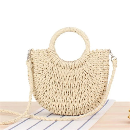Handmade Half-Moon Straw Bag