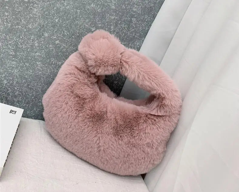 Luxury Faux Fur Half Moon Wrist Bag