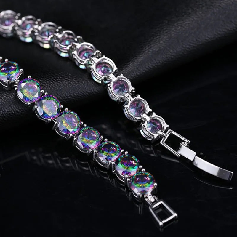 Big Round Natural Crystal Stone Chain Link Bracelet