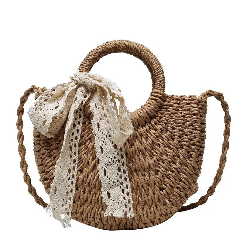 Handmade Half-Moon Straw Bag