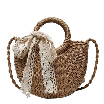 Handmade Half-Moon Straw Bag