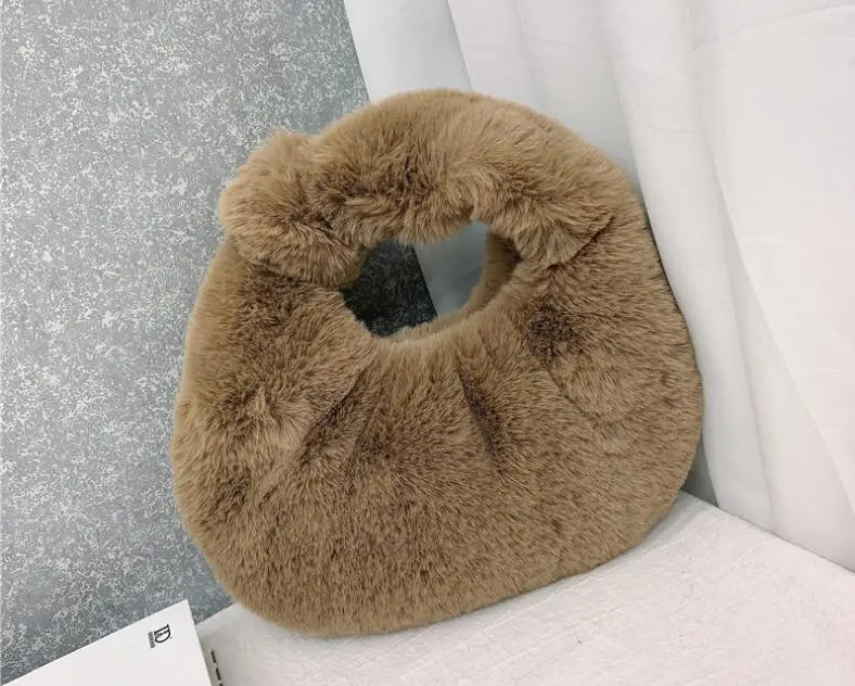 Luxury Faux Fur Half Moon Wrist Bag