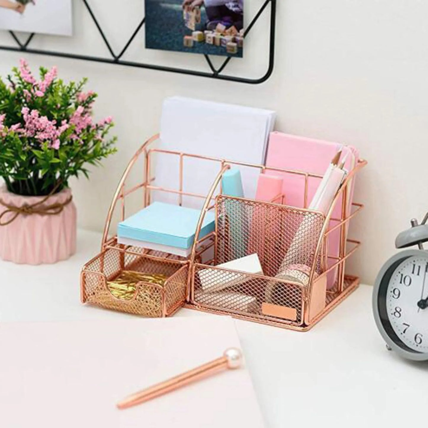 Rose Gold Mesh Desk Organizer