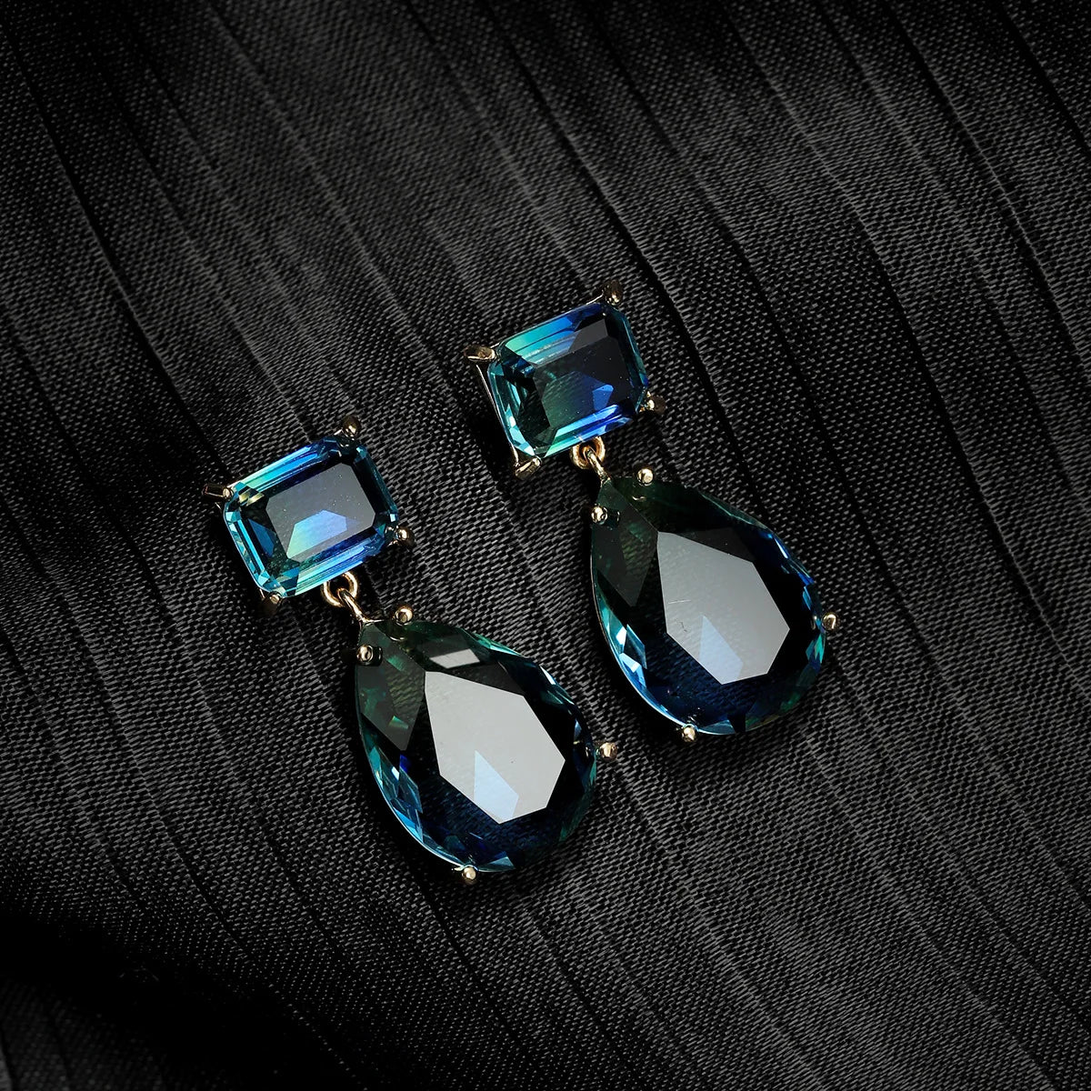 Blue Green Water Drop Zircon Earrings