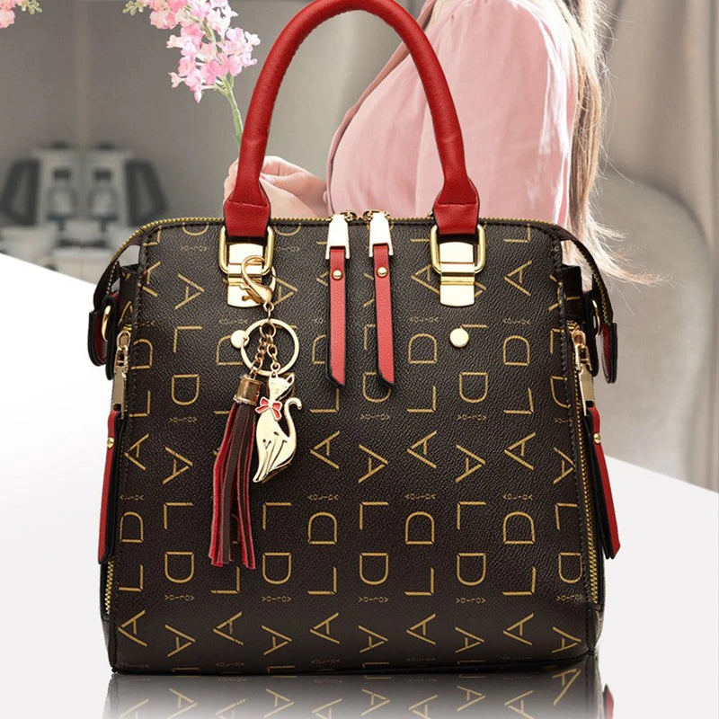 Large PU Leather Monogram Tote Handbag