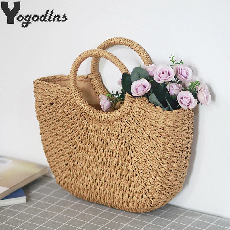 Bohemian Woven Straw Tote Crossbody Bag