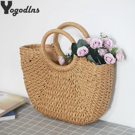Bohemian Woven Straw Tote Crossbody Bag