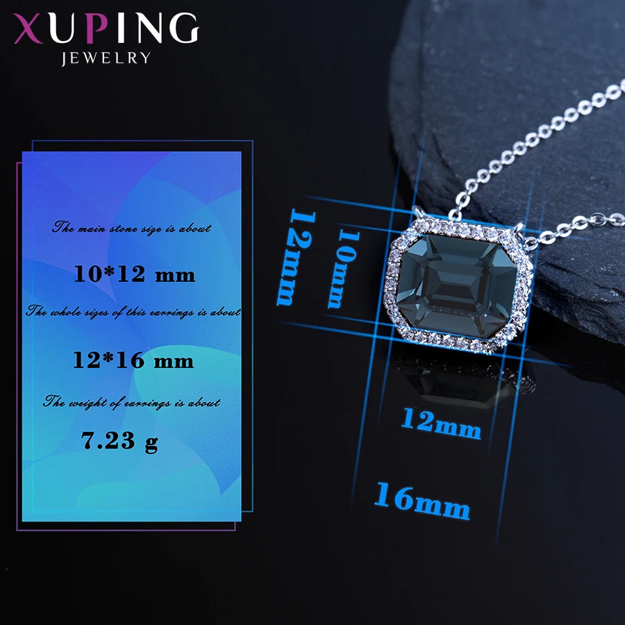 Women’s Rhodium-Color Square Crystal Pendant Necklace