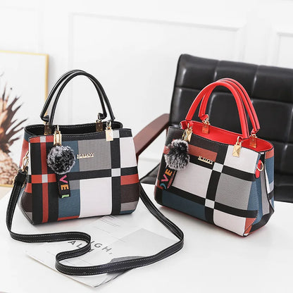 Women’s Designer Style Plaid Shoulder & Crossbody Tote Bag