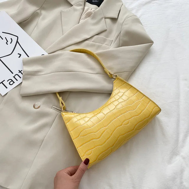 Alligator Pattern PU Leather Baguette Shoulder Bag