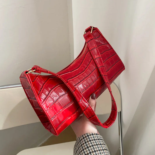Alligator Pattern PU Leather Baguette Shoulder Bag