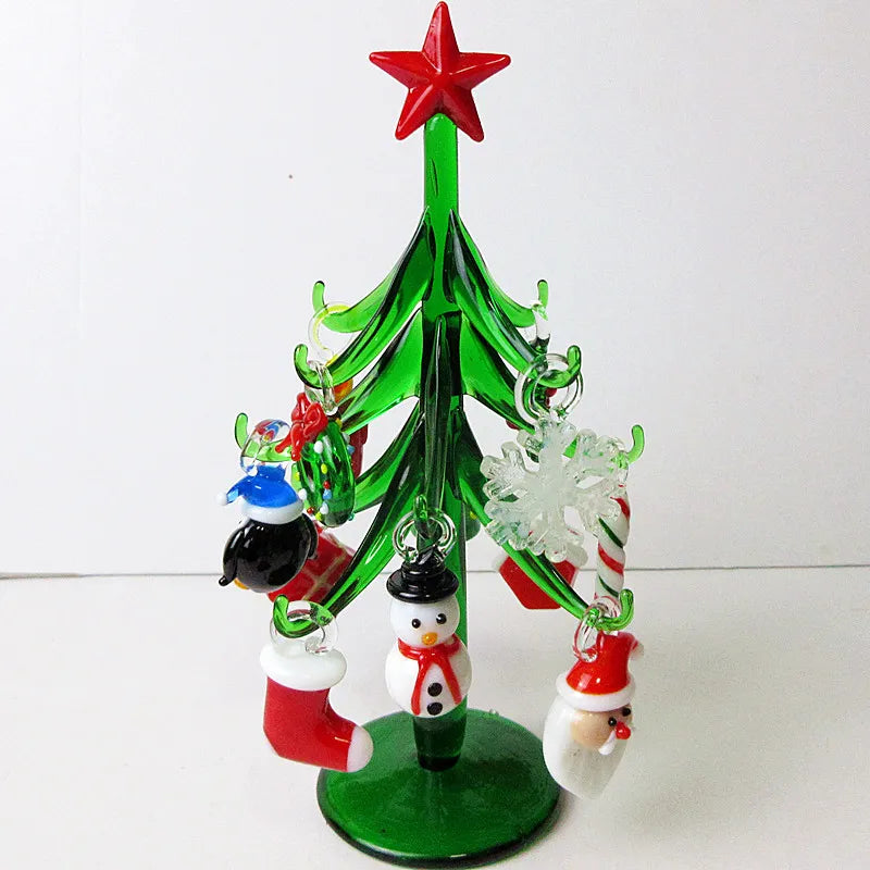 Handmade Glass Christmas Tree With 12 Accessories