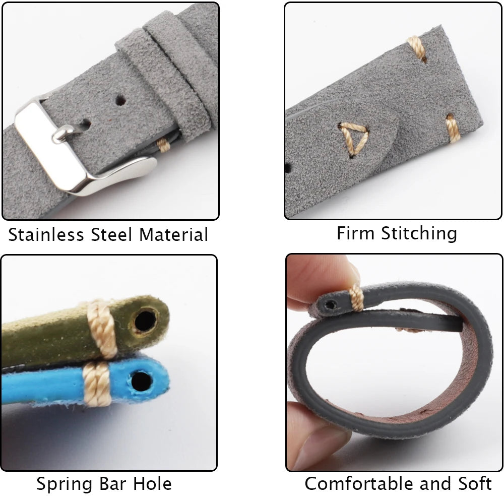 Suede Leather Watch Strap Replacement Band