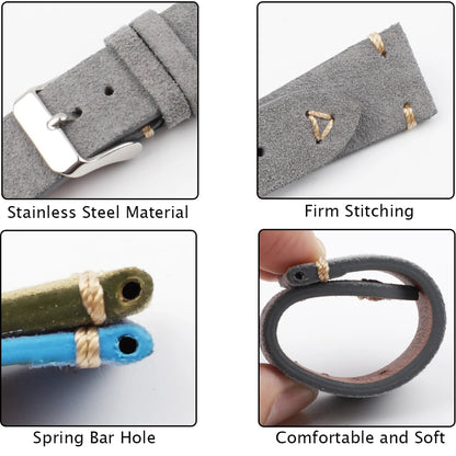 Suede Leather Watch Strap Replacement Band