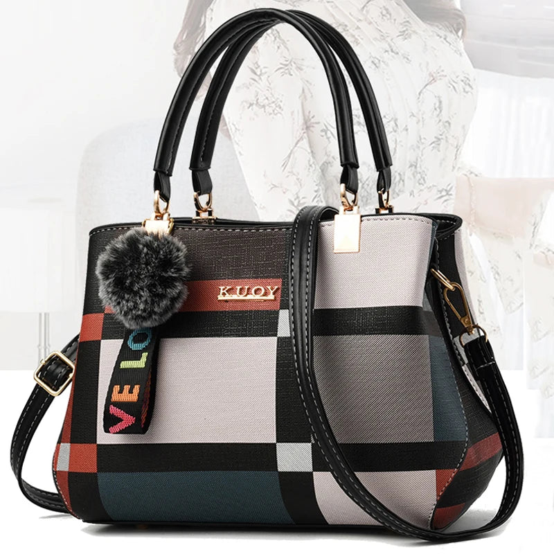 Women’s Designer Style Plaid Shoulder & Crossbody Tote Bag