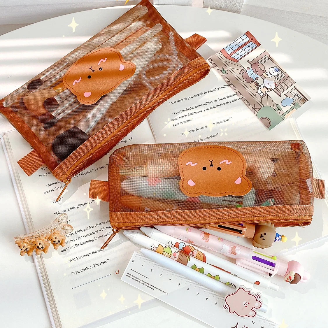 Cute Bear Transparent Mesh Pencil Case