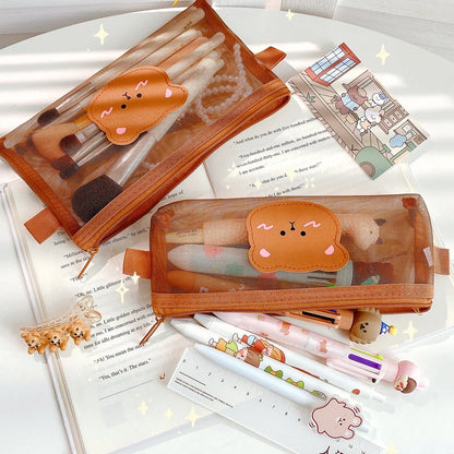 Cute Bear Transparent Mesh Pencil Case