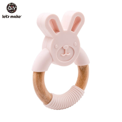 1Pc Silicone And Wooden Baby Teether