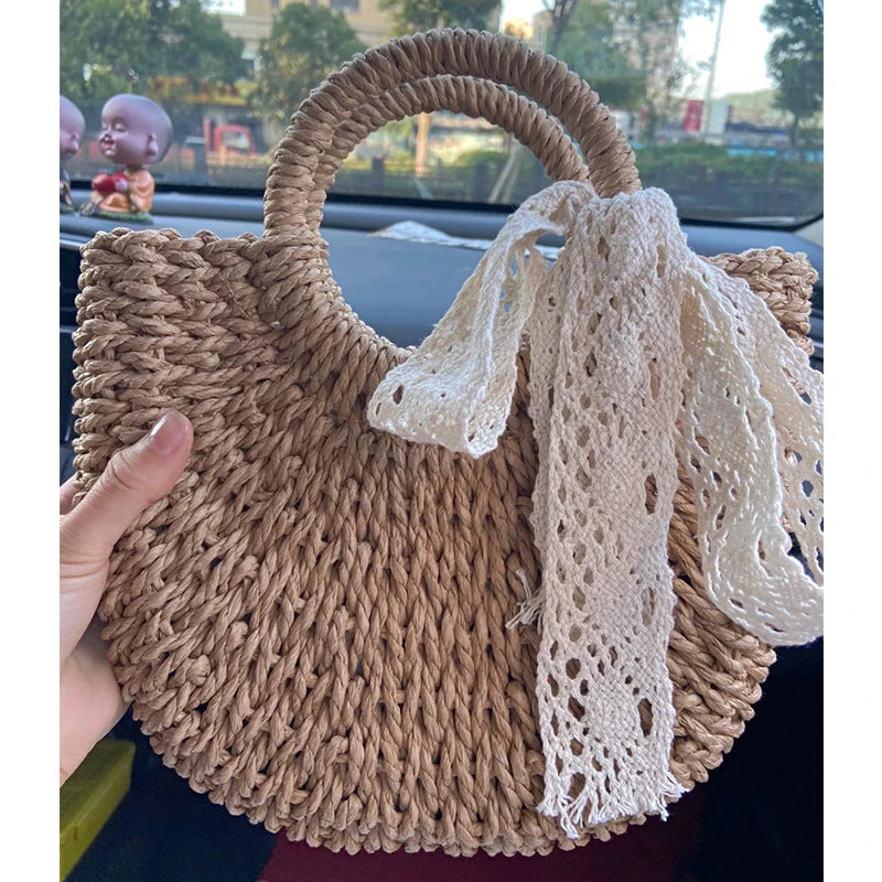Handmade Half-Moon Straw Bag