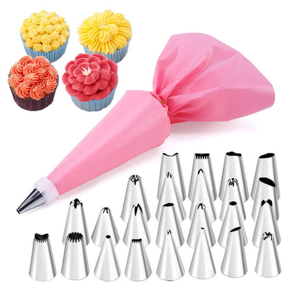 6-24 Pcs Set Pastry Bag and Stainless Steel Cake Nozzle