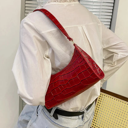 Alligator Pattern PU Leather Baguette Shoulder Bag