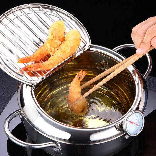 Japanese Stainless Steel Deep Frying Pot with Thermometer