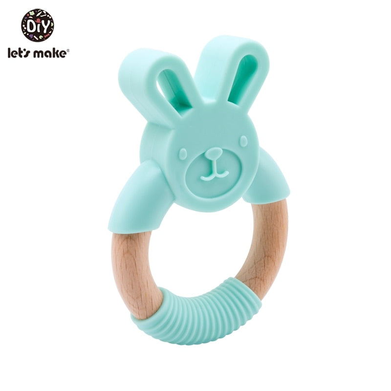 1Pc Silicone And Wooden Baby Teether