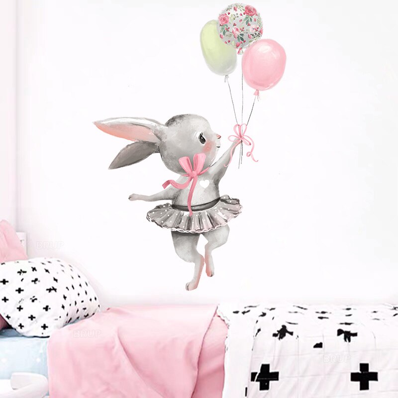 Cute Grey Bunny Ballet Rabbit Wall Stickers