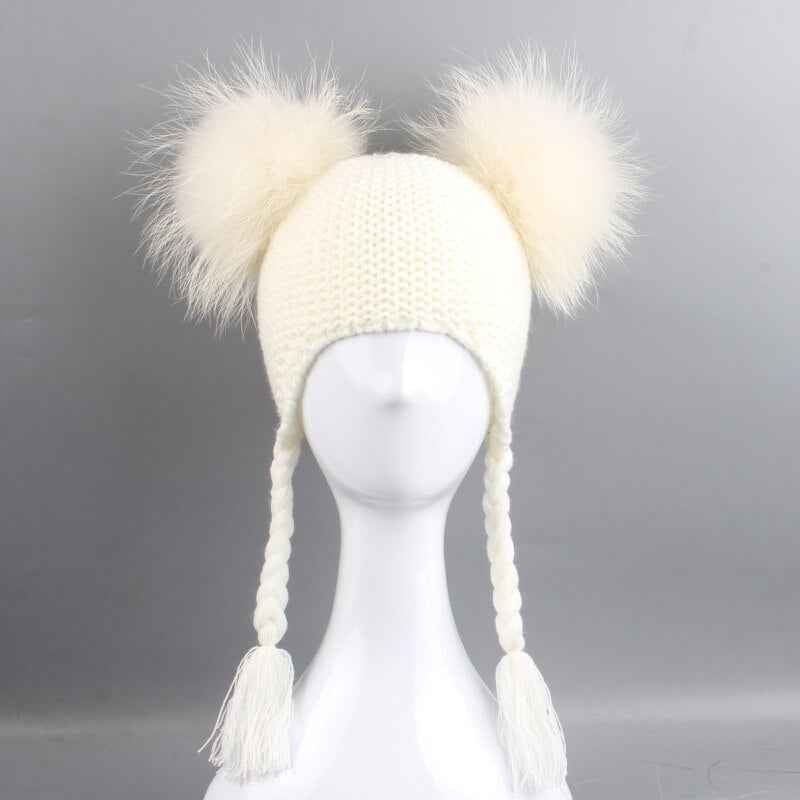 Winter Children Beanie 15 CM Real Fur