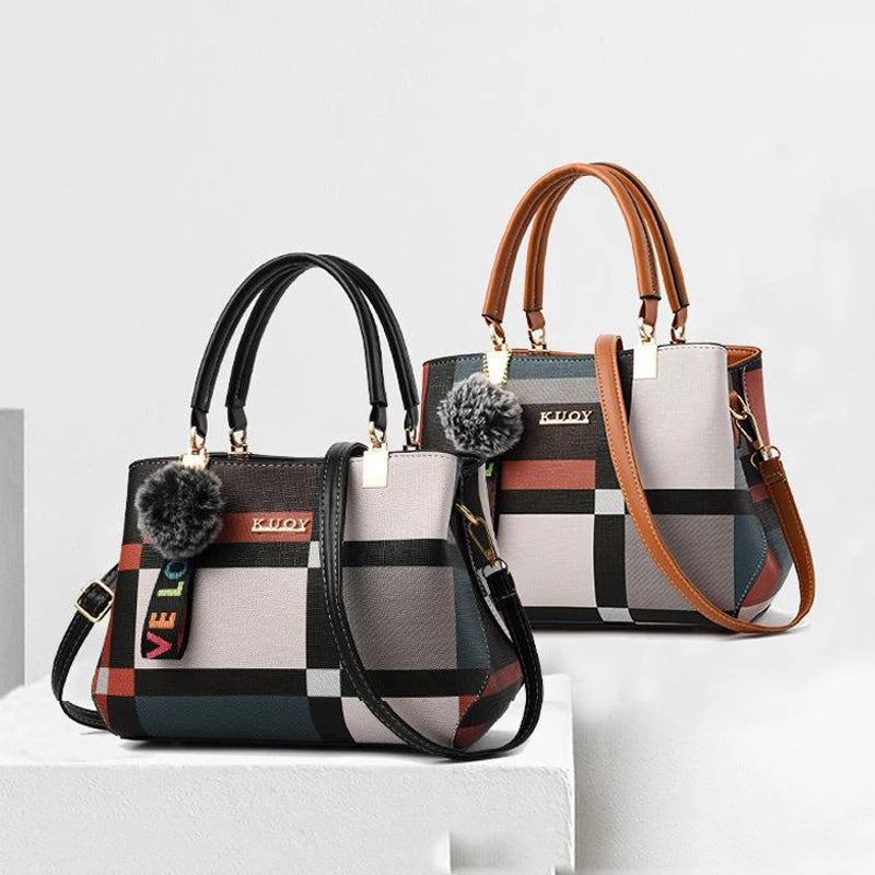 Women’s Designer Style Plaid Shoulder & Crossbody Tote Bag