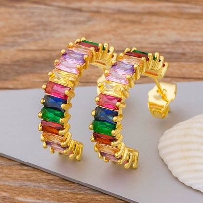 AIBEF Bohemian Colour Rainbow Crystal Stud Earrings