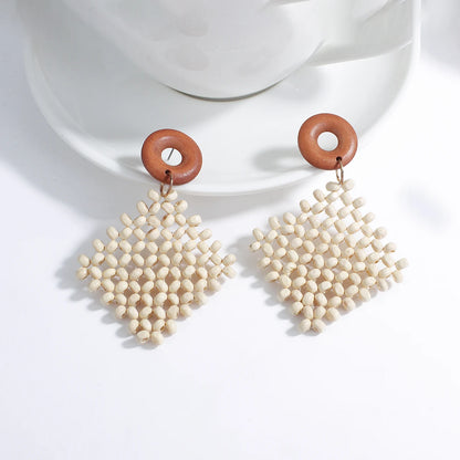 AENSOA Boho Handmade Geometric Wooden Drop Earrings