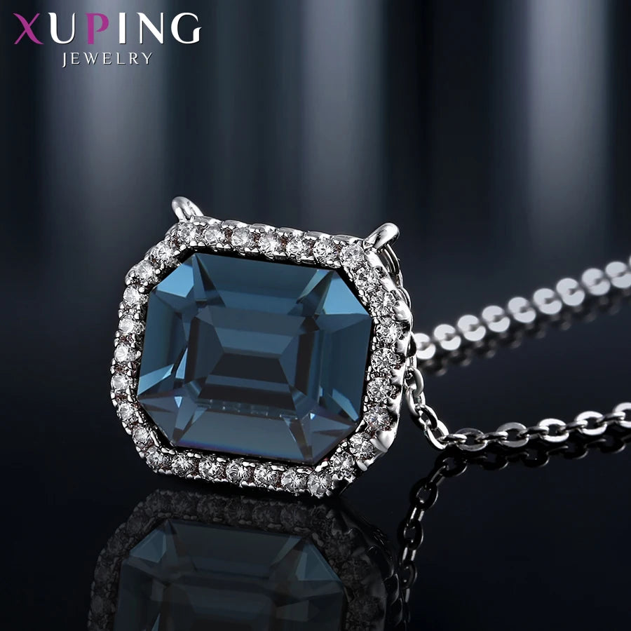 Women’s Rhodium-Color Square Crystal Pendant Necklace