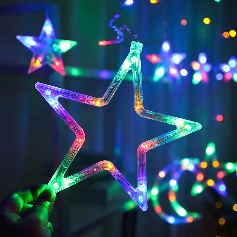 LED Icicle Star Moon Lamp Fairy Curtain String Lights Garland