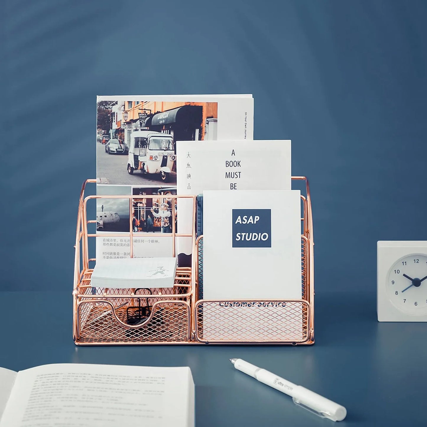 Rose Gold Mesh Desk Organizer