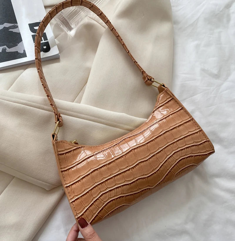 Alligator Pattern PU Leather Baguette Shoulder Bag