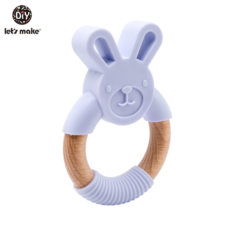 1Pc Silicone And Wooden Baby Teether