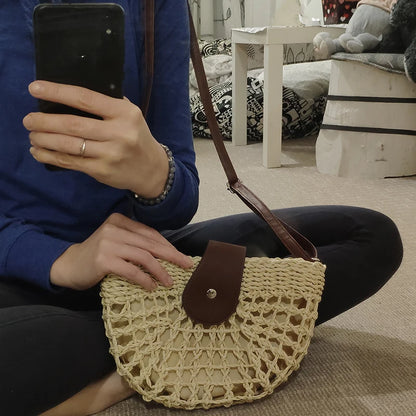 Handmade Half Moon Straw Crossbody Bag