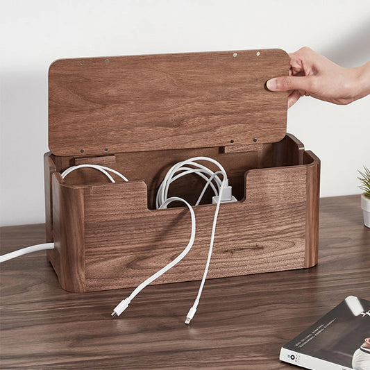Black Walnut Wood Cable Storage Box Organizer