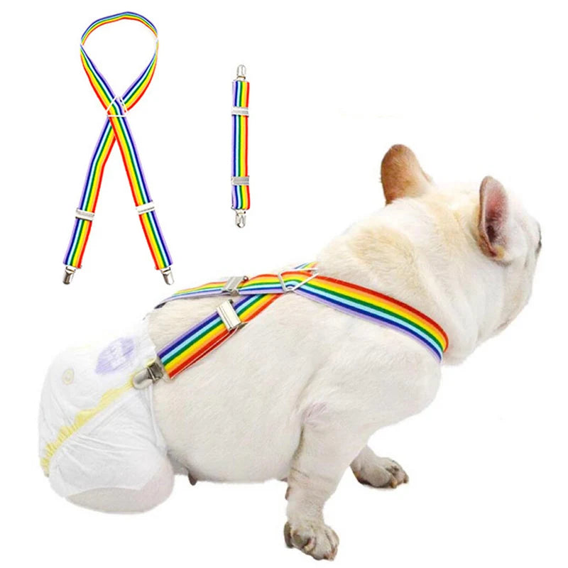 Rainbow Dog Diaper Suspenders with Adjustable Clips